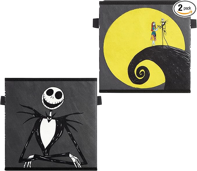 Nightmare Before Christmas Jack and Sally Set of 2 Durable Storage Cubes with Handles, 10"x10"x10" Cubes