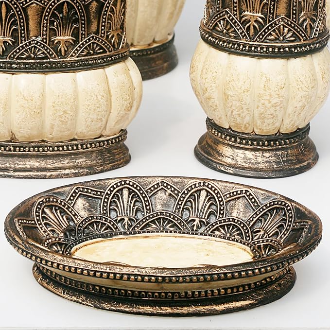 Pumkins Bathroom Accessories Set，Retro Style Including 1 Cups, 1 Toothbrush Holders, 1 Soap Dishes and 1 Soap Dispenser, Home and Countertop Decoration, Vanity Organize, New Home Gift