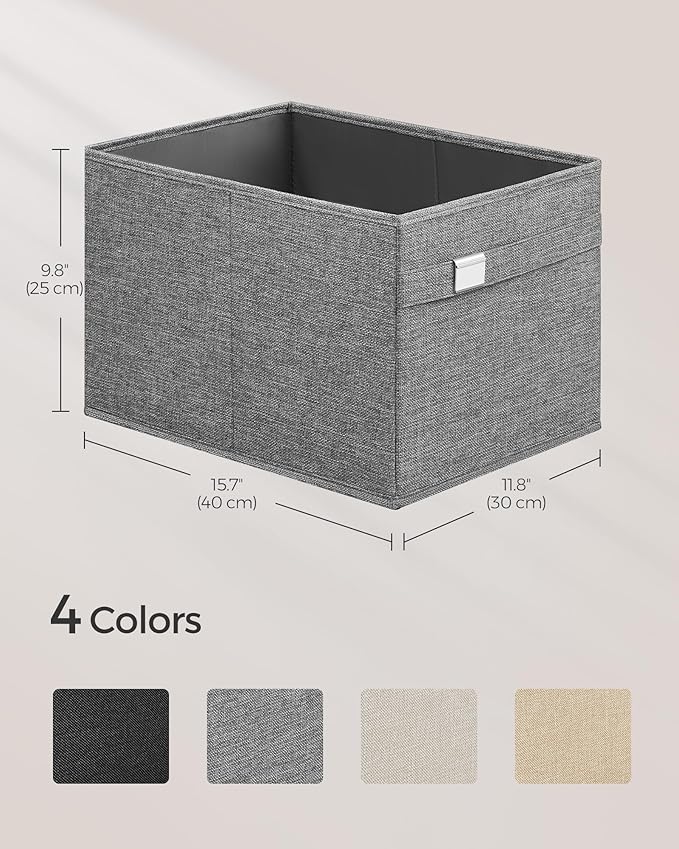SONGMICS Storage Baskets, Set of 4 Extra Large Storage Bins for Organizing, 30L, 15.7 x 11.8 x 9.8 Inches, Fabric Storage Cubes for Shelves, Easy to Clean, Foldable, 2 Handles, Dove Gray UROB240G04