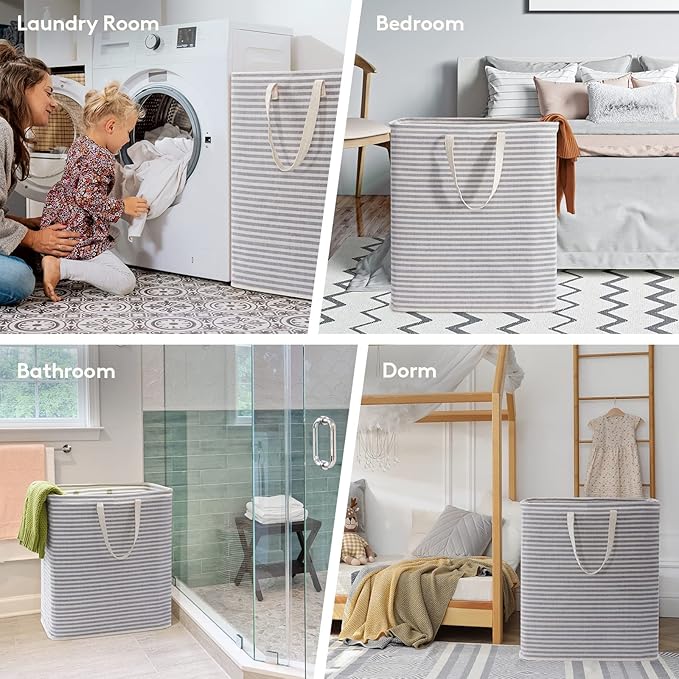Lifewit 2 Pack Laundry Hamper Large Collapsible Laundry Baskets, Freestanding Waterproof Clothes Hamper with Easy Carry Handles in Laundry Room Bedroom Bathroom College Dorm, Grey, 2 x 100L