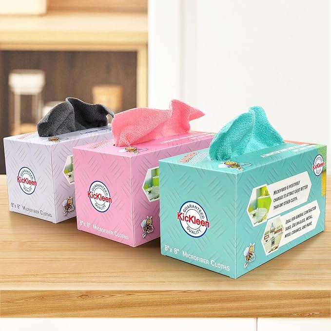 Microfiber Cleaning Cloth, Lint-Free Shop Towels Reusable, Bulk Rags in a Box for Home, Kitchen and Car, 8 Inch x 8 Inch,40 Pack with Box (Grey)