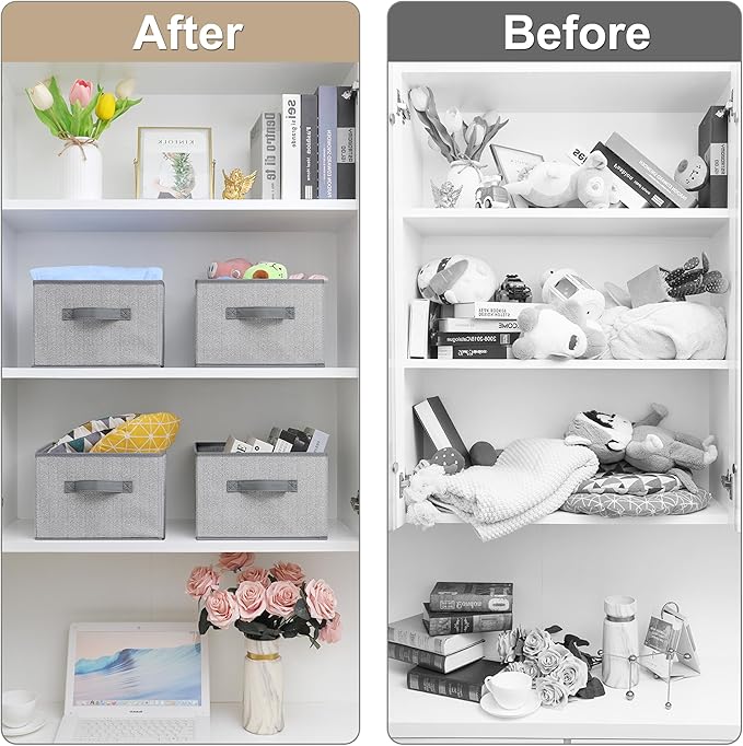 11 inch Storage Baskets, Woven Fabric Bins, Storage Cubes with Reinforced Handles, Organizer Bins for Closet Shelves, Foldable, for Clothes (Gray, 3PCS/11*11*7.8inch)