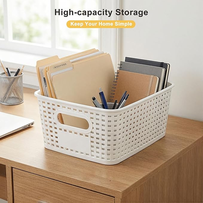 AREYZIN 6 Pack Plastic Storage Bins with Lid,Stackable Storage Bins and Storage Baskets for Shelves,Small Baskets for Organizing, Small Storage Bins,10.2x7.2x4.1 Inch, White