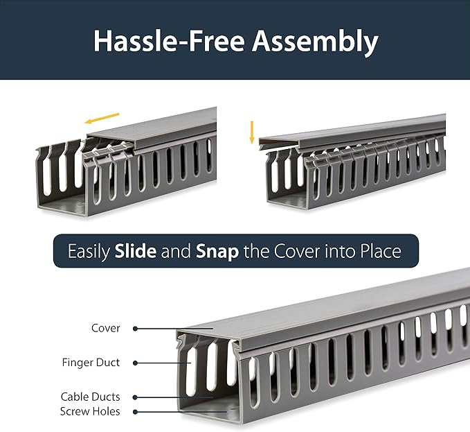 StarTech.com 2x2in Open Slot Wiring Cable Raceway Duct with Cover, Server Rack Cable Management, Cable Cover Duct, Cord Hider / Organizer, PVC Cable Manager, TAA Compliant (AD2X2)