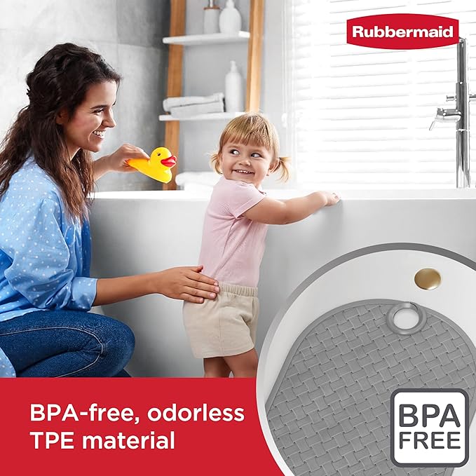 Rubbermaid INSTAMAT Tub Mat, Non-Slip Bath Mat Hangs Over Showerhead for Fast Drying, 27.2 x 15.2 Inch, BPA-Free, Easy Care Shower Mat for Inside Bathtub or Shower, Grey