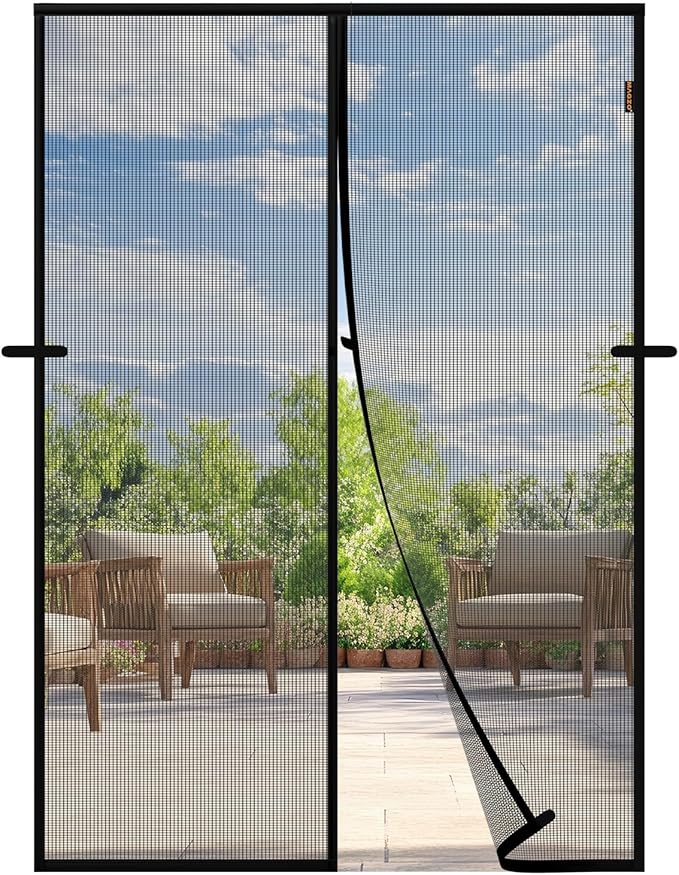 Magnetic Screen Door, Fits Door Size 60'' x 80'', Scratch-Proof Polyester, Classic Middle-Opening, Keep Annoying Creatures Out, Pet Friendly Mesh, Walk Through, Suitable for French/Double Doors, Black