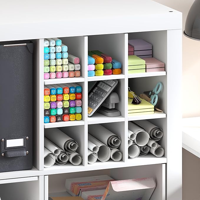 Furinno Cubicle Cube Insert, 9-Compartment Cube Organizer, Geometric Shelf Accessory, Fits into Furinno Triple Thick Cubes, IKEA Kallax, for Organizers and Storage, White