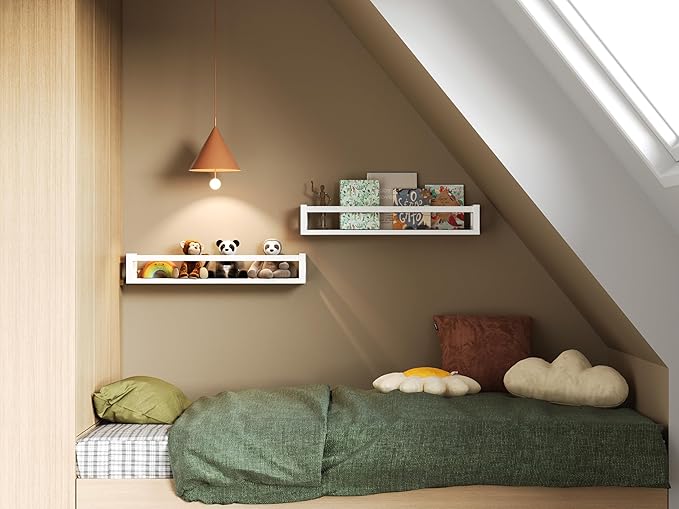 Upgraded Thick Floating Shelves - 24 Inch Multi-Use Wall-Mounted Bookshelves for Kids and Nursery, Ideal for Books, Toys, Spice Rack, Decor - White