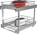 JOWBOOW 2 Tier Pull Out Cabinet Organizer (11" W x 22" D), Roll Out Shelves and Drawer for Kitchen Pantry Storage Basket, Heavy-Duty Metal Sliding Shelf