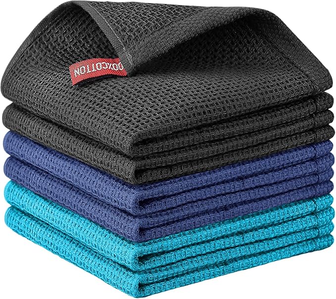 Nialnant 6 Pack Kitchen Towels, 100% Cotton Dish Cloth for Washing Dishes, Absorbent Quick Drying Dish Rags, Multipurpose Cleaning Rags-12x12 Inches