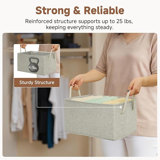StorageWorks Storage Baskets for Shelves, Closet Organizers and Storage Bins, Fabric Organizer Bins for Clothes, Closet Shelf Organizer, Gray, Large, 3-Pack