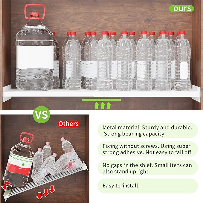 Expandable Closet Shelf Organizer, Adjustable Shelves Organizer, Storage Shelving Rack DIY Divider RV Separator for Cabinet Pantry Wardrobe Cupboard Kitchen, 2 Pack, Large