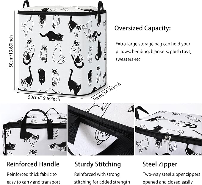 Large Comforter Storage Bag with Zipper,Closet Organizer for Clothes,Blankets,Quilts,Pillows,Fabric Storage Bags with Portable Handles 95L(2-Pack)