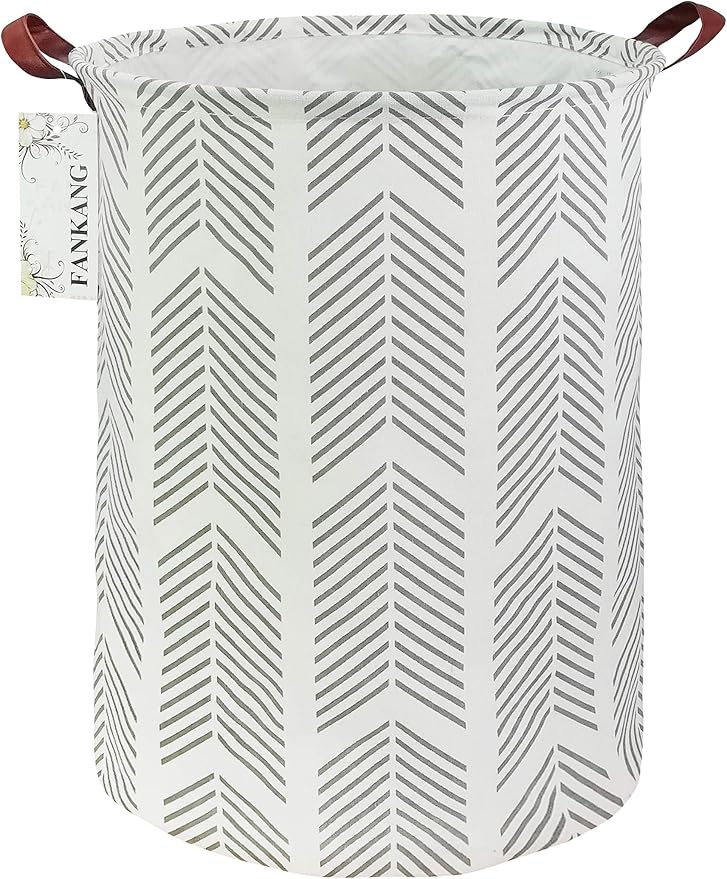 FANKANG Storage Basket, Nursery Hamper Canvas Laundry Basket Foldable with Waterproof PE Coating Large Storage Baskets for Kids Boys and Girls, Office, Bedroom, Clothes,Toys（Grey arrowhead）