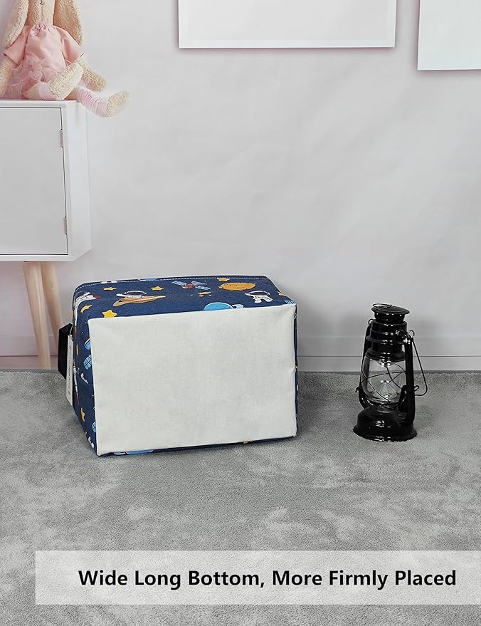 QUEENLALA Rectangular Laundry Hamper/Foldable Nursery Laundry Basket for Organizing/Storage Bin Baskets/Children Toy Office Bedroom/Toy Bin Closet Shelf Baskets（Rec-Yellow Star Astronaut）