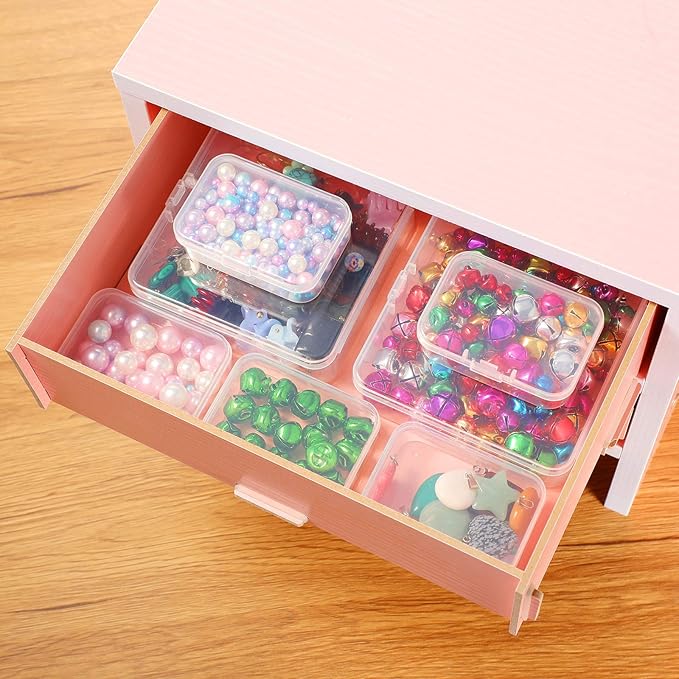 6 Pieces Mini Plastic Clear Beads Storage Containers Box for Collecting Small Items, Beads, Jewelry, Business Cards, Game Pieces, Crafts (4.45 x 3.3 x 1.18 Inch)