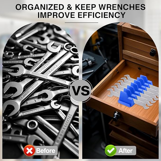 42 Pieces Modular Wrench Organizer Magnetic Wrench Holder Plastic Modular Tool Organizers with Label for Tool Drawer Storage (Blue, for 100 Wrenches)