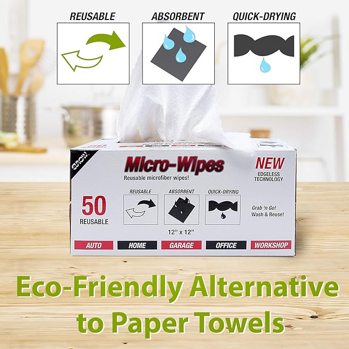 Eurow 200GSM Microfiber Cleaning and Drying Cloths with Dispenser Box, Reusable, Streak-Free, Scratch-Free, Ultra Absorbent, Edgeless for All Surface Types, 12x12in, 100-Pack, White