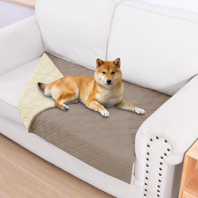 Smiry Reversible Waterproof Couch Covers for Sofa, Washable Dogs Pet Couch Covers for 3 Cushion Sofa Pet Friendly, Water Resistant Furniture Protector Slipcover, Geometric (30"x53", Taupe/Beige)