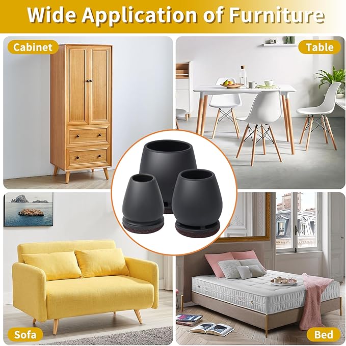 Ezprotekt 24 Pcs Small Silicone Chair Leg Floor Protectors for Hardwood Floors, Felt Furniture Pads Covers, Bar Stool Floor Protectors Caps for Chair Sliders - No Scratches (Fit 0.63"- 0.75", Black)