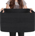 Extra Large Basket for Blankets, 23.6" x 17" x 12" Black Blanket Storage for Living Room, Big Cotton Rope Pillow Holder, Rectangle Kid Dog Toy Bin Box, Woven Laundry Basket, Shoe Bin Entryway