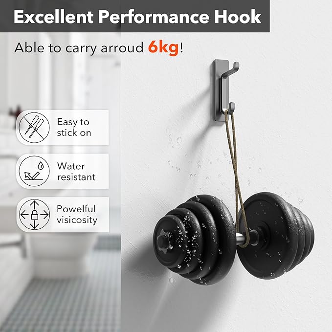 pickpiff Wall Hooks for Coat and Towel: 13LB Strong Adhesive Door Hanger Stick on, Grey 4 Pack