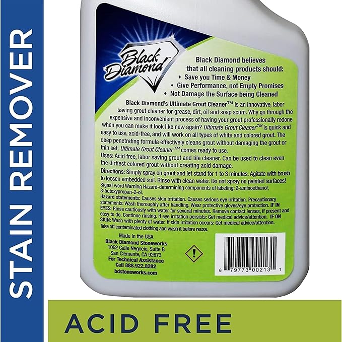 Black Diamond Ultimate Grout Cleaner: Best Cleaner for Tile,Ceramic,Porcelain, Marble Acid-Free Safe Deep Cleaner & Stain Remover for Even The Dirtiest Grout (1-Quart)