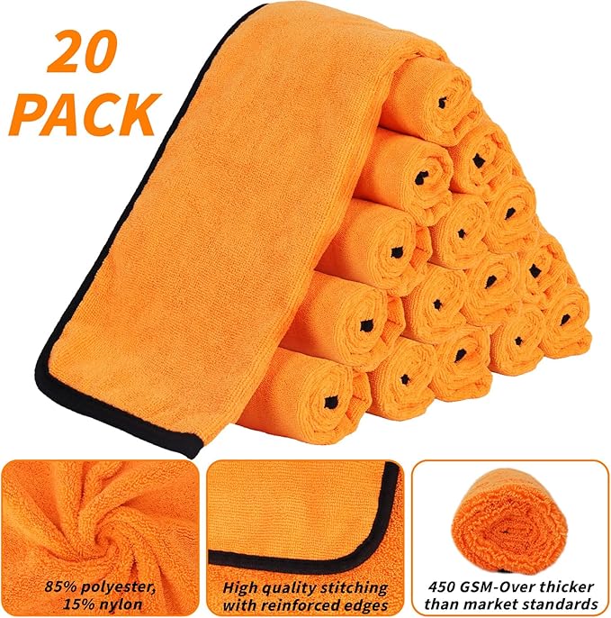 20 Pack Microfiber Car Drying Towel, 15.7 x 23.6 Inch Car Microfiber Cleaning Towels Bulk, Lint-Free, Quick Drying, Dual-Sided Detailing Buffing Polishing Waxing Soft Towels for SUV, Truck and Boats