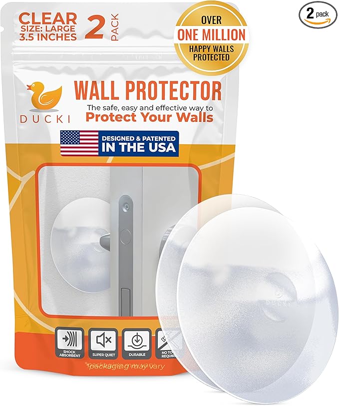 Ducki Door Wall Bumper Protector - Self Adhesive Stopping Shield Prevents Damage & Noise for Knob Handle, Refrigerators, Furniture Home or Office, Shock Absorbing, Discreet, Reusable - 2 Pack Clear