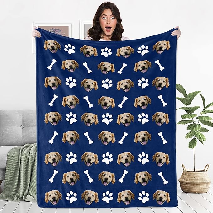 Custom Dog Memorial Blanket with Photo, Personalized Pet Photo Blanket for Her, Pet Loss Gifts, Customized Puppy Picture Memory Gift