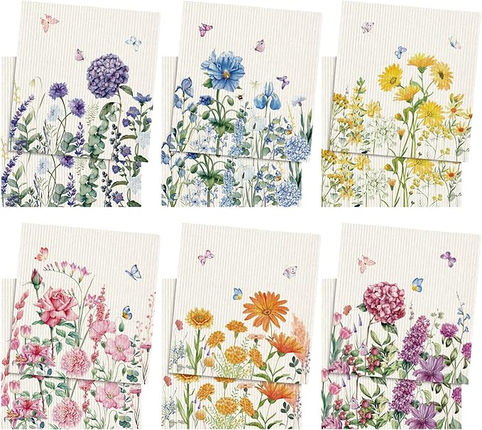 Sunnyray 12 Pcs Swedish Kitchen Dish Towels Dishcloth Reusable Sponge Cleaning Cloth Kitchen Towels Absorbent Washable Dish Cloth Drying Hand Towel(Multicolor, Wildflowers)