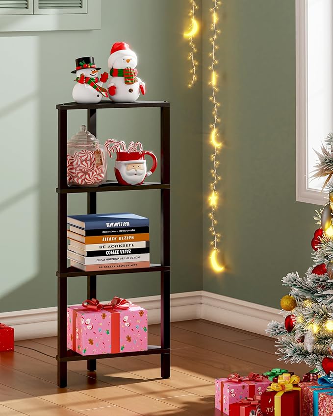 TUTOTAK Corner Shelf, 4-Tier Corner Bookshelf for Small Space, Narrow Display Corner Shelf Stand with Storage Rack, for Living Room, Bedroom, Black BS05BK004L