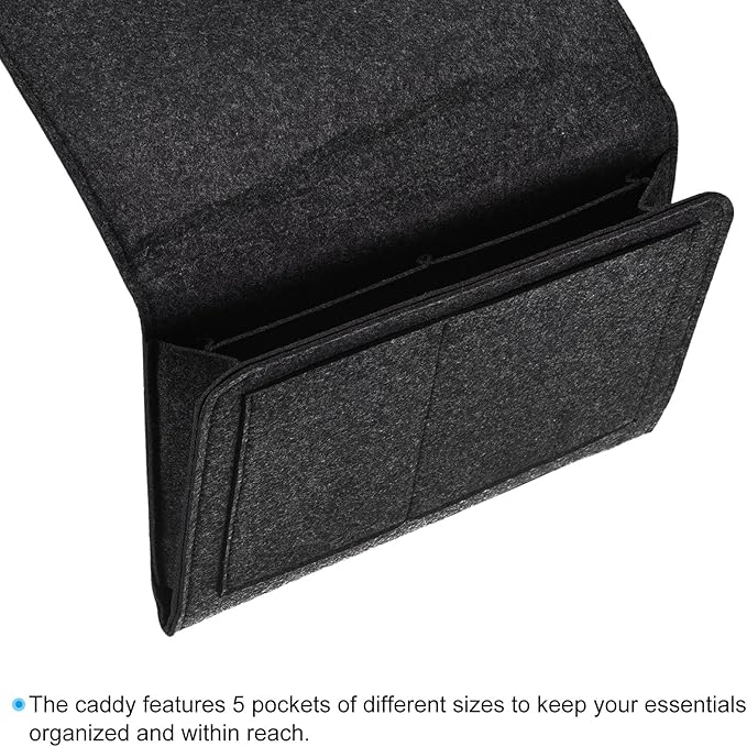 PATIKIL 11in Bedside Caddy, Bed Caddy Bedside Organizer Hanging 5 Pocket Soft Felt Bed Pockets Bedside Storage Organizer Remote Control Holder for Bedroom Phones Glasses, Grey