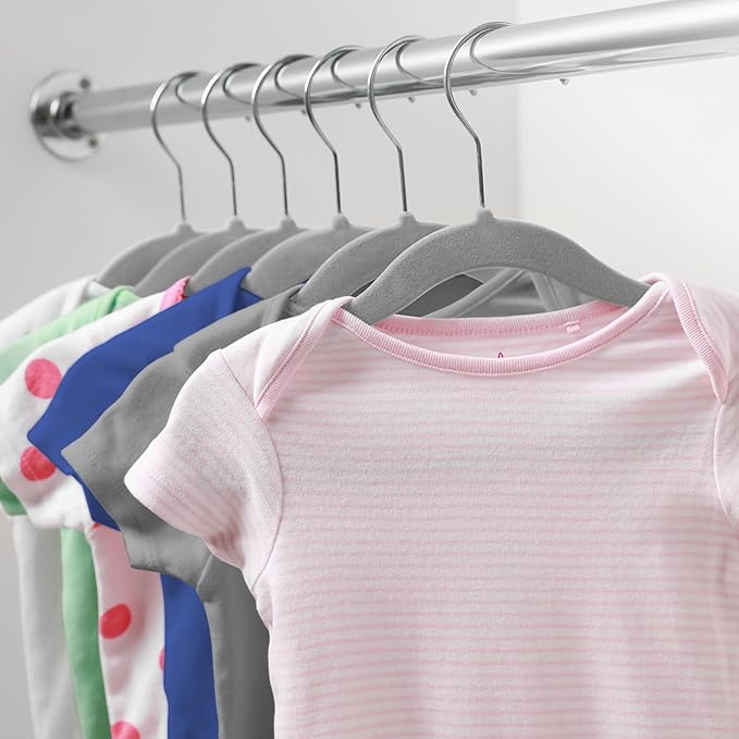 Casafield 100 Velvet Baby Hangers - 11" Size for Infant & Toddler Clothes - Gray