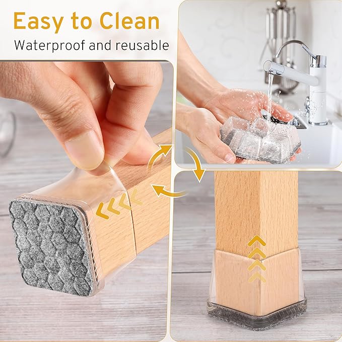 24PCS Extra Small Chair Leg Floor Protectors, Furniture Sliders, Chair Leg Protectors for Hardwood Floors, Non-Slip Felt Furniture Pads, Square Silicone Cap Covers to Protect Floors(Fit 0.5" - 0.75")