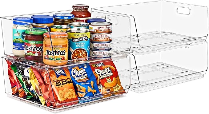 Sorbus Stackable Storage Bins Open Front - Clear Stackable Storage Bins - Pantry Bins for Storage and Organization - Acrylic Stackable Bins for Kitchen - Clear Pantry Organizer Bins (Large 4 Pack)