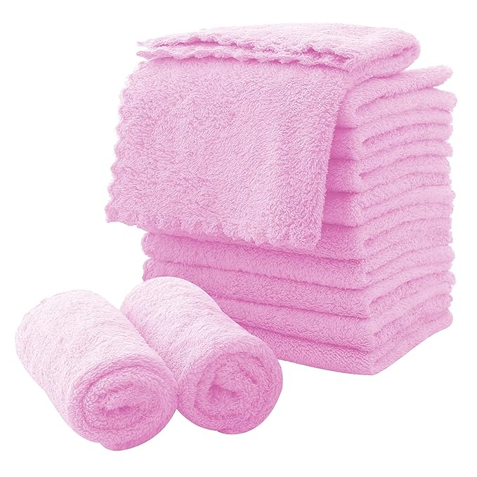MOONQUEEN Microfiber Facial Cloths Fast Drying Washcloth 12 Pack - Premium Soft Makeup Remover Cloths - Frozen Berry