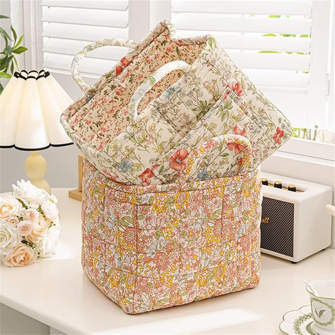 Boho Fabric Storage Basket, Large Capacity Laundry Basket, 12.2'' x 10.23'' x 10.23'' Collapsible Laundry Hamper with Easy Carry Handles (Orange, L)