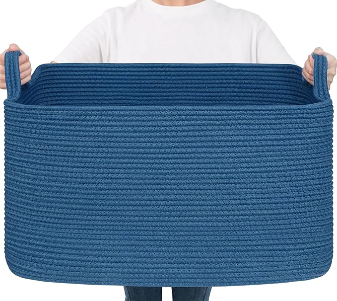 Goodpick Large Blanket Basket, Storage Baskets for Organizing, Rectangle Woven Basket for Clothes, Towels, Toy Baskets Storage Kids, 21.6" x 14.9" x 11.8"