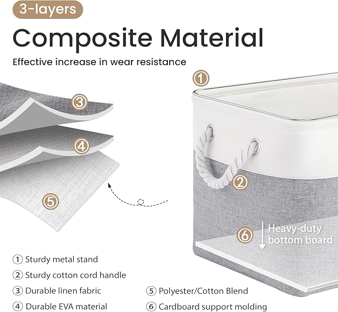 Large Storage Baskets- 15x11x10 inch Storage Bins for Shelves and Closet Organizing, Foldable Fabric Bin for Home Organization Clothes and Laundry (6-Pack, White&Gray)
