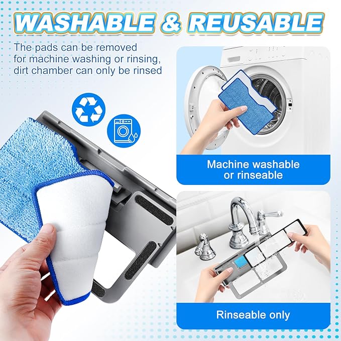 KEEPOW Reusable Mop Replacement Pads Compatible with Shark Vac Mop VM252 VM200 VM401 VM180 VM252GN VC205 VM250, Vacuum Mop Pads Refills for Hardwood Floor with Upgraded Dirt Chamber, Blue, 2+1+1 Pack