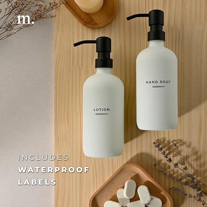 MaisoNovo Soap Dispenser 1-Piece Set | 16.9oz White Bottles with Black Plastic Pumps
