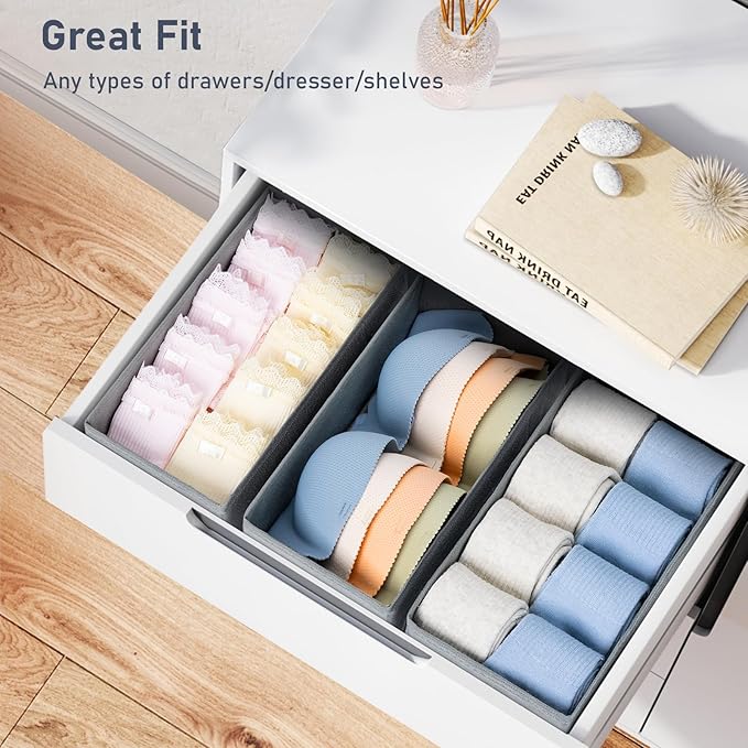 DIMJ Drawer Organizer Clothes - Underwear Organizer Small Sock Organizer Closet Organizers and Storage Box Dresser Drawer Dividers for Baby Clothes,Bra,Socks, Belt, Tie, Set of 9,Grey