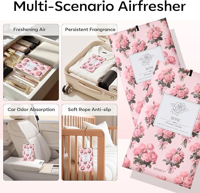 MYARO 20 Packs Rose Scent Sachet Air Freshener for Home Car Closet Drawer Shoe Odor Eliminator Long Lasting Deodorizer