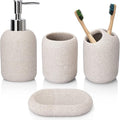 L'ARL GMVOI Bathroom Accessory Set,4 Piece Bathroom Decor Accessories Sets with Lotion Soap Dispenser,Toothbrush Holder,Bathroom Tumbler,Soap Dish for Bathroom Vanity Countertop Accessories,Beige