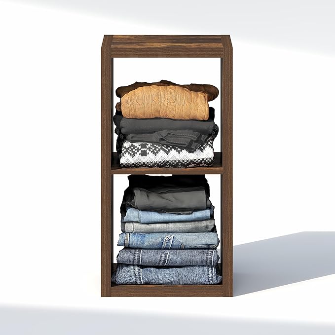 Furinno Cubic Closet Organizers and Storage, 2-Cube Closet Organizer, Open Shelf Closet Storage, Extra Thick Frame for Wardrobe, Bedroom, Living Room, Amber Pine