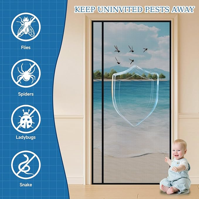Magnetic Screen Door Left Right Side Opening Upgraded PET Mesh Greater Than Fiberglass and Polyester,Keep Bugs Out,Pet & Kid Friendly,Suitable for Sliding Doors,Patio French Doors-50" X 80"