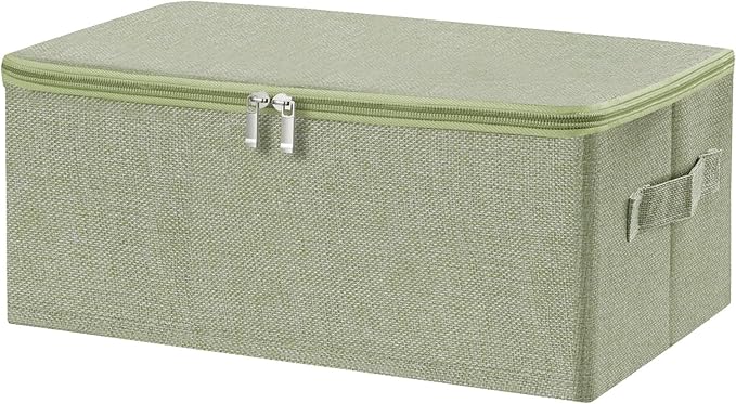 ANMINY Storage Bins with Zipper Lids 13 Qt Lidded Fabric Storage Boxes Baskets Cubes with Handles Collapsible Washable Cotton Linen Closet Shelf Clothes Organizer Containers - Green, Small
