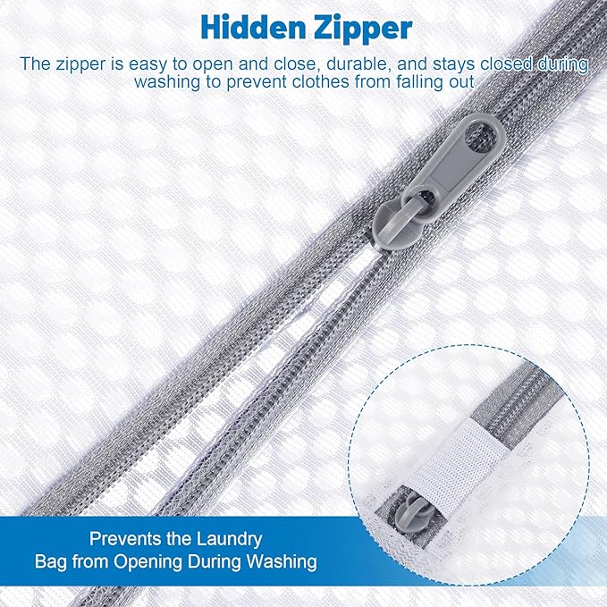 3 PCS Durable Honeycomb Mesh Laundry Bags for Delicates with Zipper, Reusable Laundry Bag Mesh Wash Bags for Washing Machine for Clothes, Shoes, Socks, Underwear, Bra (M + L + XL, White)