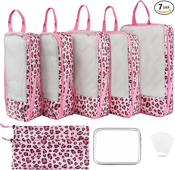 7 Pcs Compression Packing Cubes for Travel Luggage, Lightweight Suitcase Organizer Bags Set, Compression Packaging Cube for Travel Essentials, Packing Cubes for Carry on Suitcase